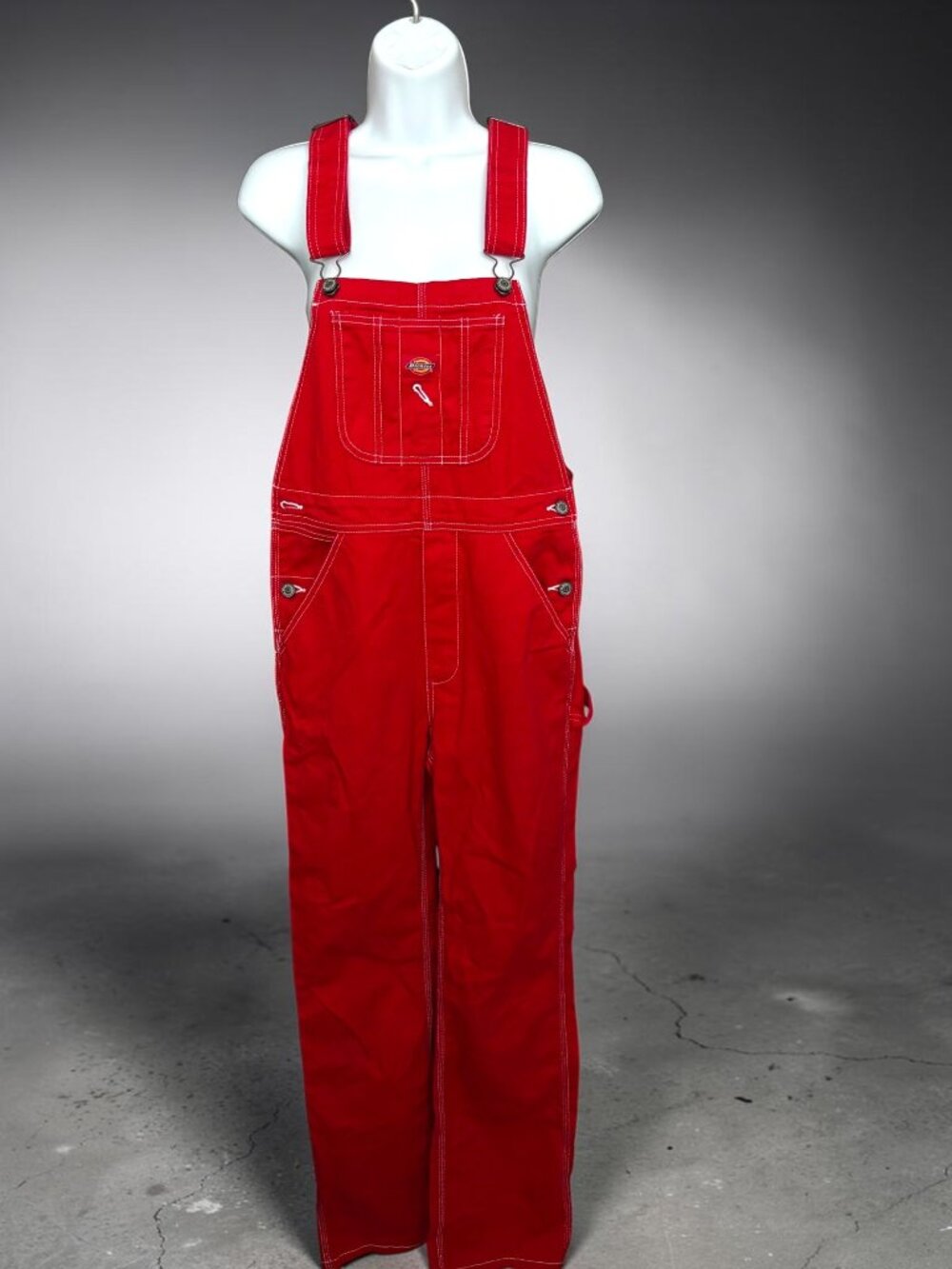 Dickies Womens Red Cotton Overalls With White Contrast Stitching Size S